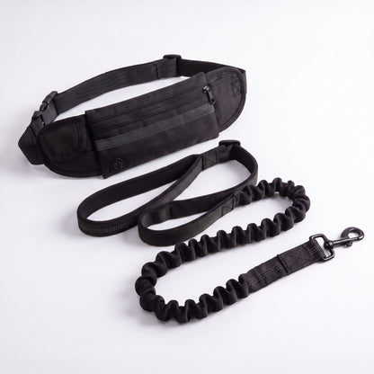 Wiggle Belt hands-free dog walking belt in slate black with shock-absorbing bungee leash