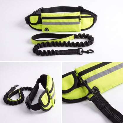 Hi-vis lime belt details: reflective strip, zip pocket and bolt-snap clip