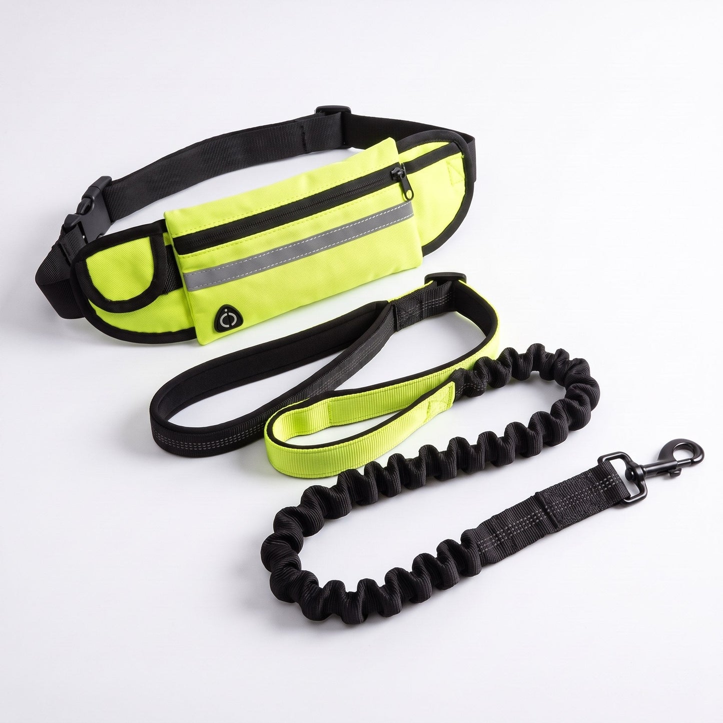 Wiggle Belt hands-free dog walking belt in hi-vis lime with shock-absorbing bungee leash
