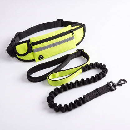 Wiggle Belt hands-free dog walking belt in hi-vis lime with shock-absorbing bungee leash